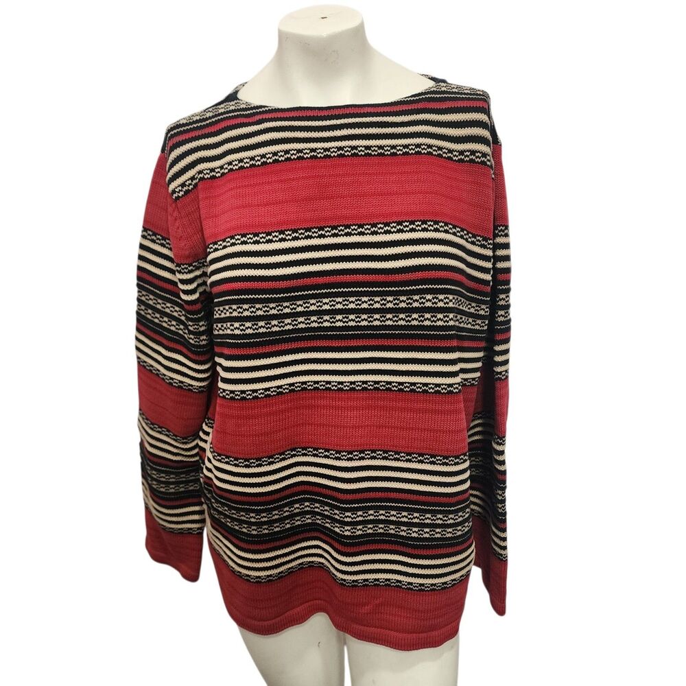 Lauren Ralph Lauren Striped Cotton‎ Sweater XL Red Black Japan Knit